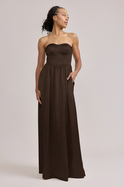 Sydney Satin Dress | Made To Order | Espresso
