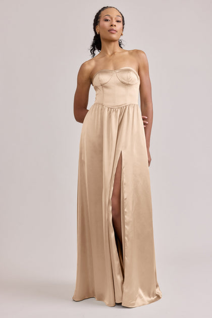 Sydney Satin Dress | Made To Order | Honey Beige