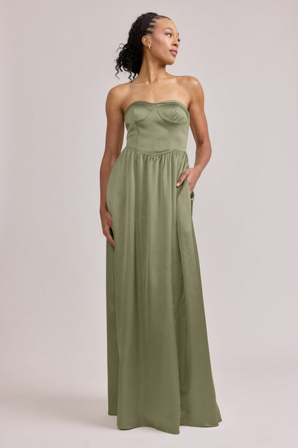 Sydney Satin Dress | Made To Order | Moss