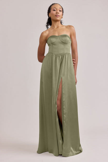Sydney Satin Dress | Made To Order | Moss
