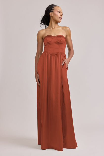 Sydney Satin Dress | Made To Order | Rust