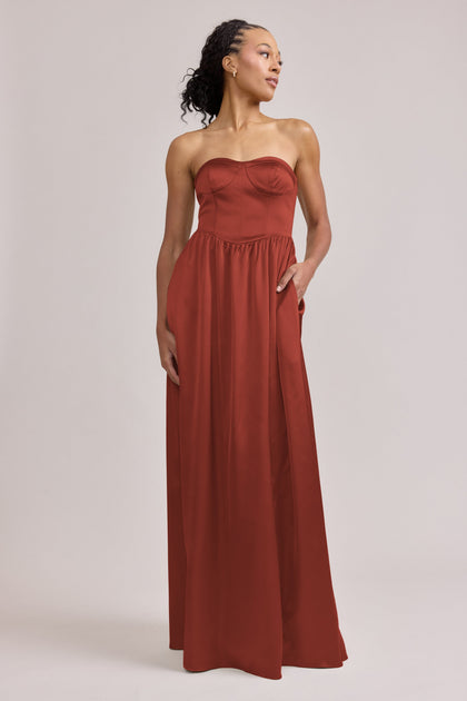 Sydney Satin Dress | Made To Order | Terracotta Rust