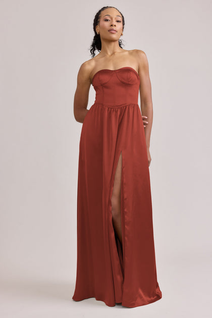 Sydney Satin Dress | Made To Order | Terracotta Rust