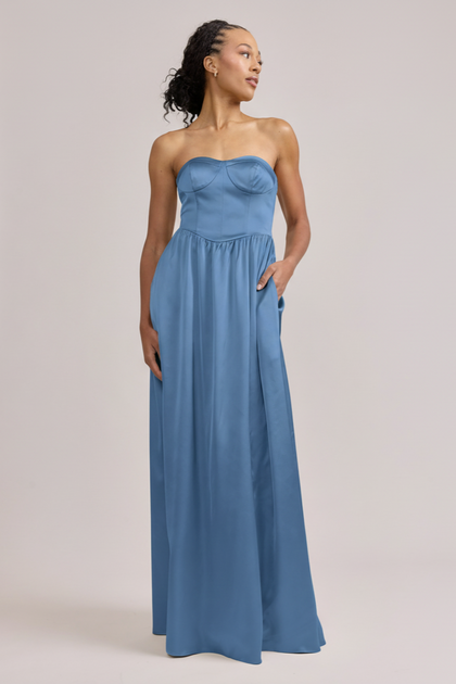 Sydney Satin Dress | Made To Order | True Blue
