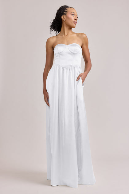 Sydney Satin Dress | Made To Order | White Pearl