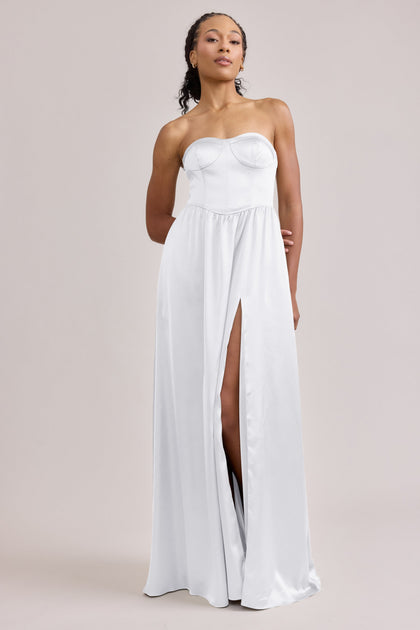 Sydney Satin Dress | Made To Order | White Pearl
