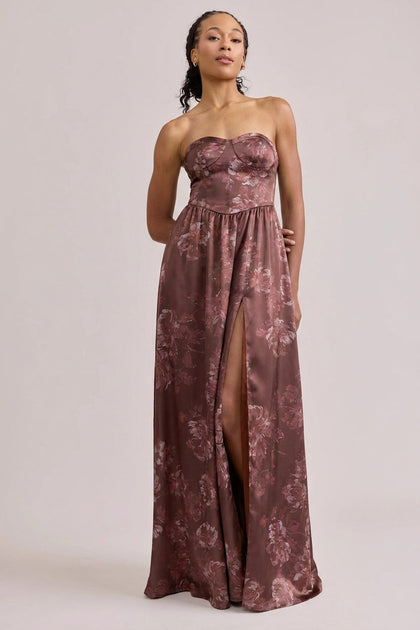 Sydney Satin Floral Print Dress | Made To Order | Mahogany Blooms