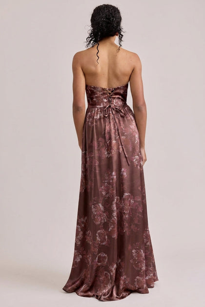 Sydney Satin Floral Print Dress | Made To Order | Mahogany Blooms