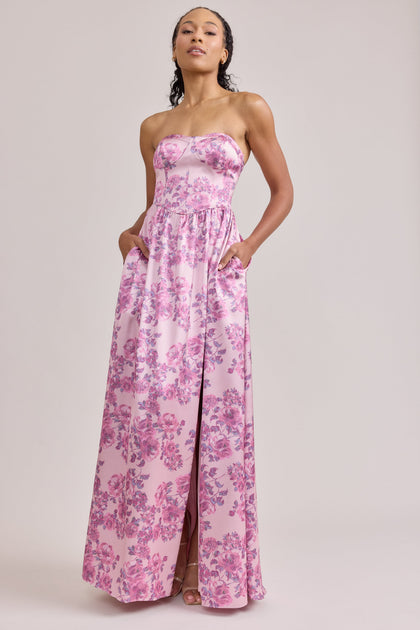 Sydney Satin Floral Print Dress | Made To Order | Perfect Pink Blossom