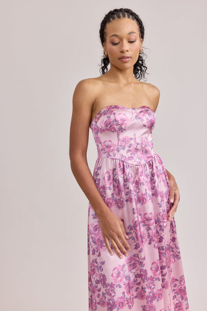 Sydney Satin Floral Print Dress | Made To Order | Perfect Pink Blossom