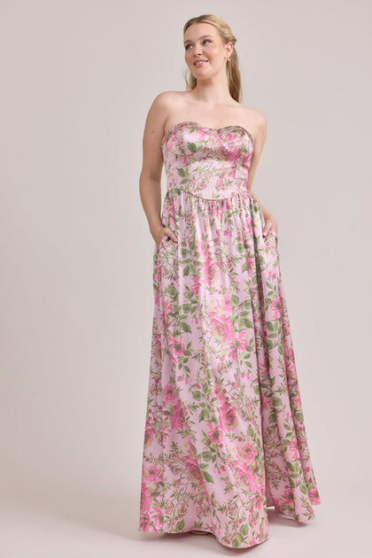Sydney Satin Floral Print Dress | Made To Order | Perfect Pink Meadow Blooms