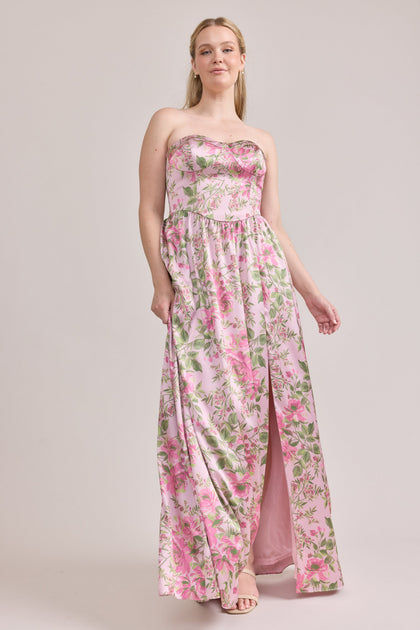 Sydney Satin Floral Print Dress | Made To Order | Perfect Pink Meadow Blooms