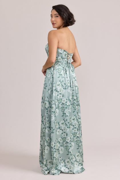 Sydney Satin Floral Print Dress | Made To Order | Sage Blossom