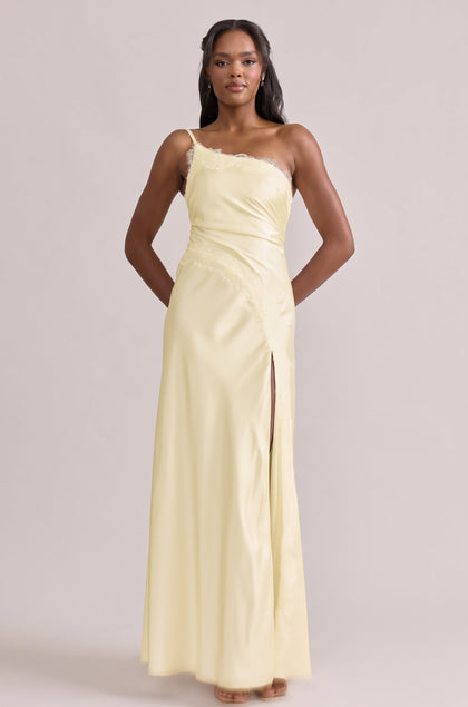Taylor Satin + Lace Dress | Pale Yellow