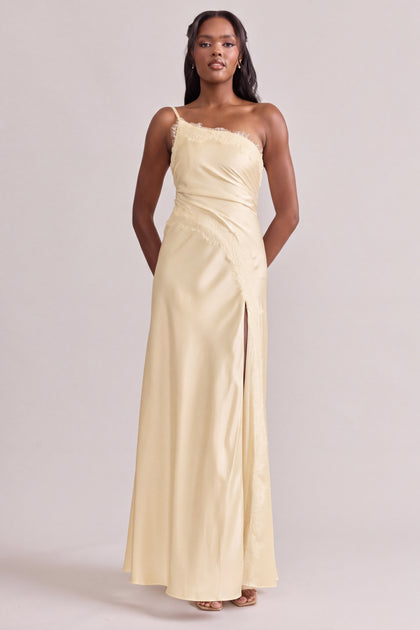 Taylor Satin + Lace Dress | Pale Yellow