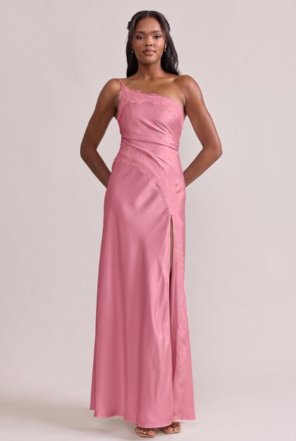 Taylor Satin + Lace Dress | Raspberry