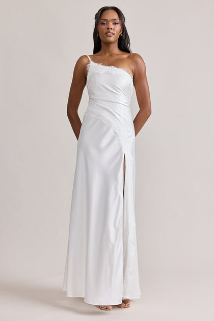 Taylor Satin + Lace Dress | White