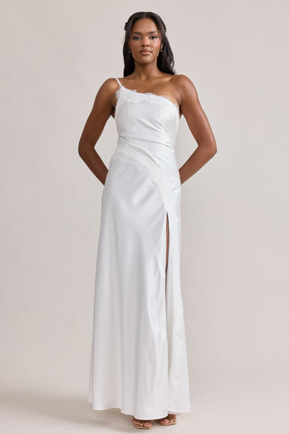 Taylor Satin + Lace Dress | White