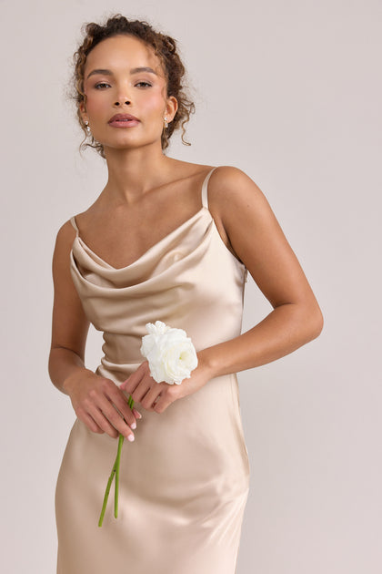 Model: Erica; Size: Small; Color: Gold Champagne