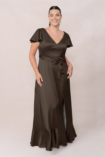 Thalia Satin Dress | Made To Order | Espresso