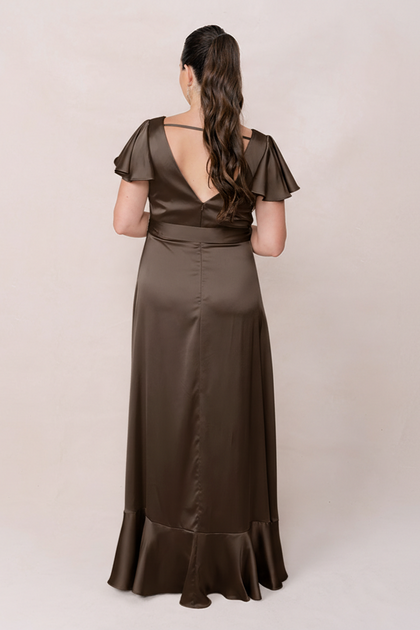 Thalia Satin Dress | Made To Order | Espresso