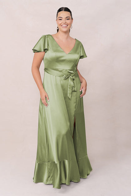 Thalia Satin Dress | Made To Order | Matcha