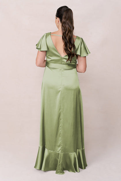 Thalia Satin Dress | Made To Order | Matcha