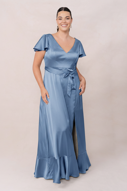 Thalia Satin Dress | Made To Order | True Blue