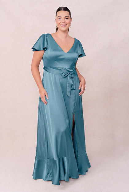 Thalia Satin Dress | Made To Order | Turquoise