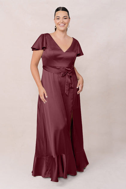 Thalia Satin Dress | Made To Order | Cabernet
