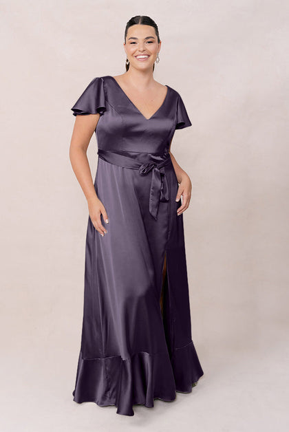 Thalia Satin Dress | Made To Order | Eggplant