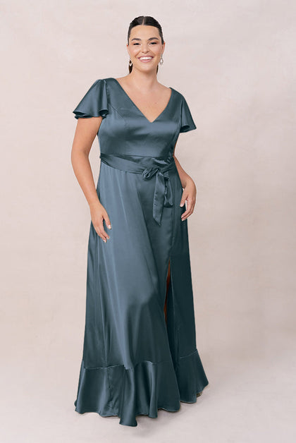 Thalia Satin Dress | Made To Order | Eucalyptus