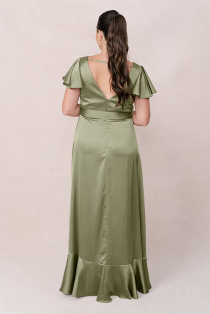 Thalia Satin Dress | Made To Order | Moss