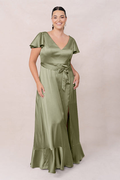 Thalia Satin Dress | Made To Order | Moss