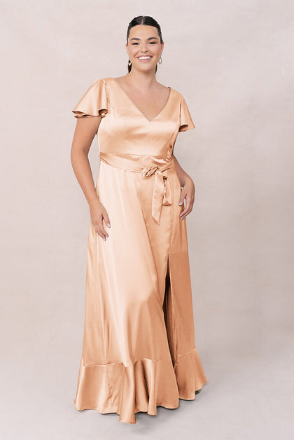 Thalia Satin Dress | Made To Order | Peach