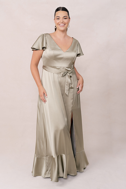 Thalia Satin Dress | Made To Order | Silver Sage