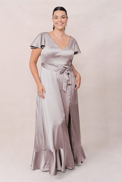 Thalia Satin Dress | Made To Order | Taupe