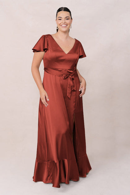 Thalia Satin Dress | Made To Order | Rust