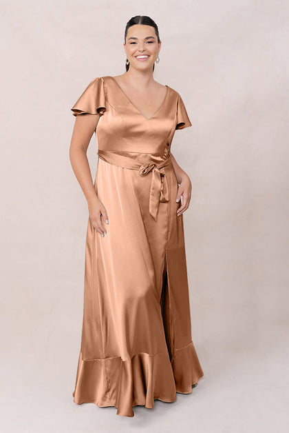 Thalia Satin Dress | Made To Order | Toffee