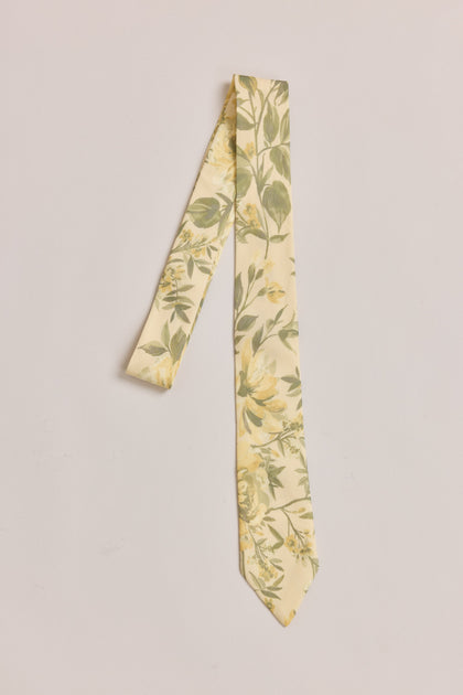 Chiffon Floral Print Tie | Made To Order | Pale Yellow Meadow Blooms
