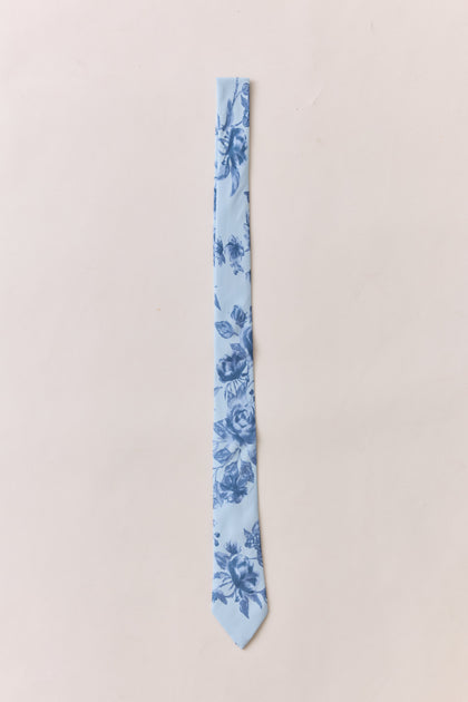 Chiffon Floral Print Tie | Made To Order | Sky Blue Garden