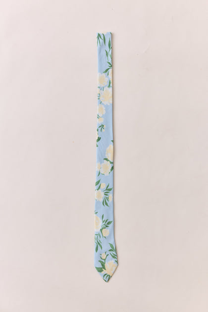 Chiffon Floral Print Tie | Made To Order | Sky Blue Multi Bouquet