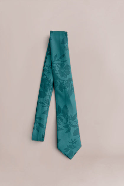Satin Floral Print Tie | Made To Order | Classic Emerald Bouquet