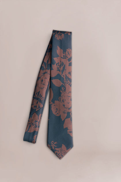 Satin Floral Print Tie | Made To Order | Mahogany Bouquet