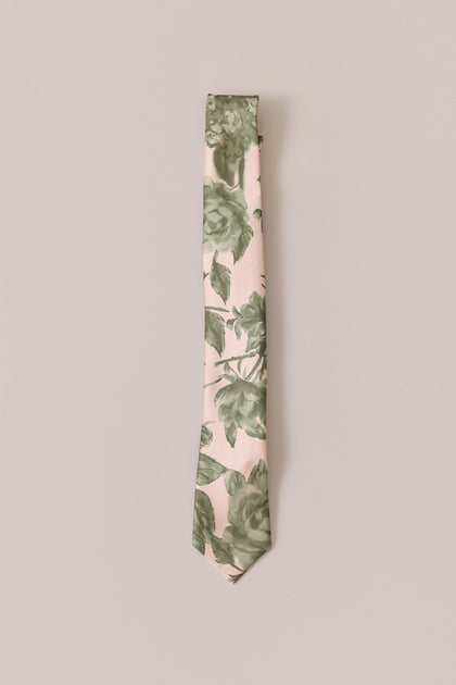Satin Floral Print Tie | Made To Order | Moss Garden