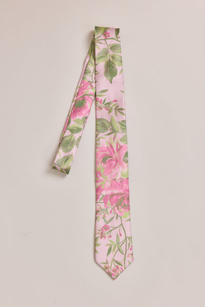 Satin Floral Print Tie | Made To Order | Perfect Pink Meadow Blooms