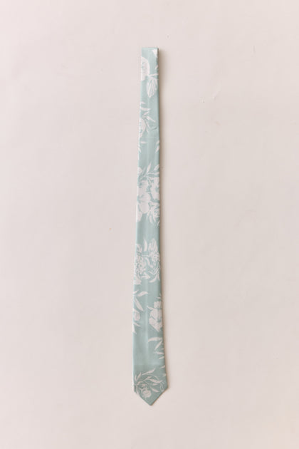 Satin Floral Print Tie | Sage Bouquet