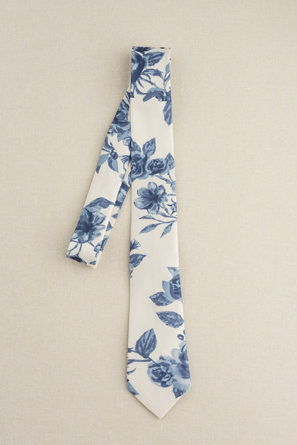 Satin Floral Print Tie | Dusty Blue Bouquet