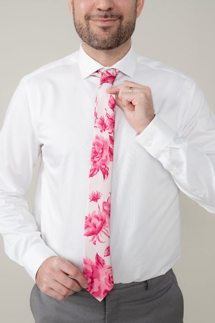 Satin Floral Print Tie | Made To Order | Hot Pink Garden