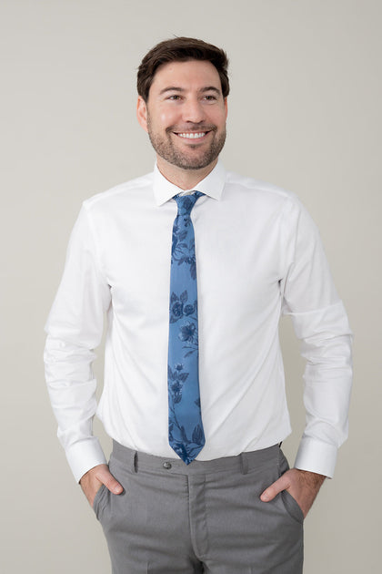 Satin Floral Print Tie | Made To Order | Indie Blue Bouquet